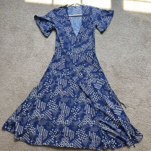 Paris Atelier + Other Stories Womens Short Sleeve V Neck Long Wrap Dress Blue 0